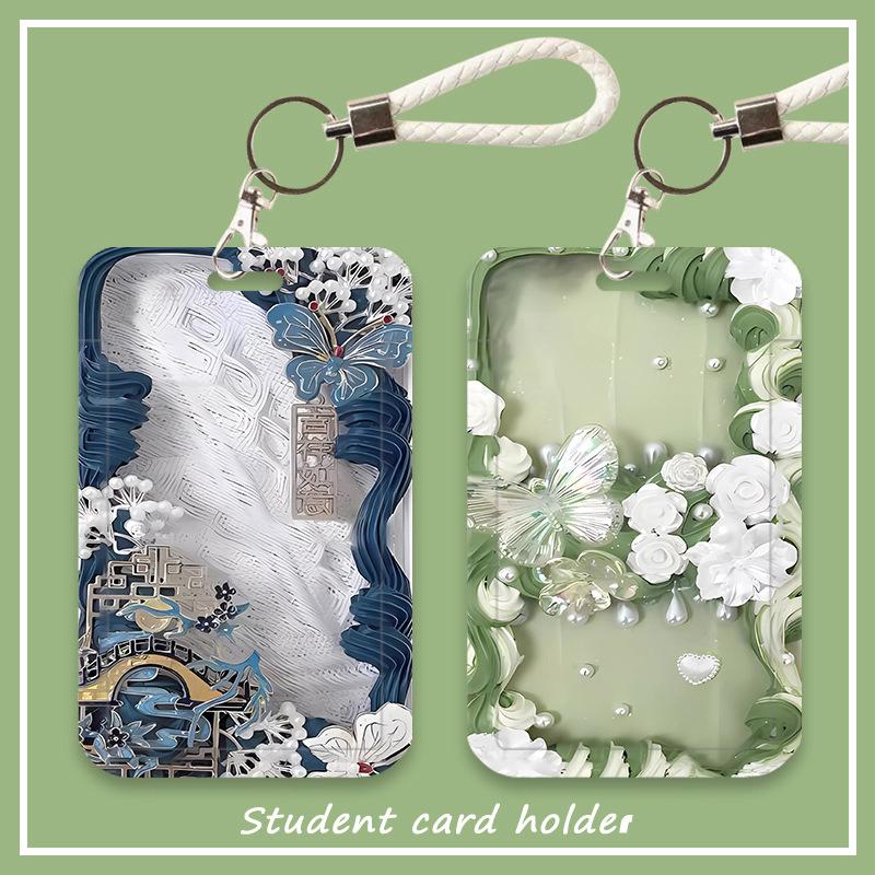 Ins Style Flower Card Holder Abs Student Card Meal Card Subway Card Bus Card Pick-Up Card Anti-Lost Hard Shell Card Holder