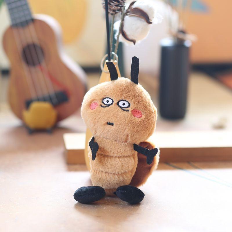 Adorable Cute Plush Cockroach Keychain Doll Backpack Hanging Decoration For Kids Round Eyes