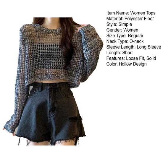 Damen Oberteile Unifarben Lockerer Schnitt Hohlmuster Pullover Oberteile Reine Farbe Sommer Dünne Oberteile Sonnenschutz Kurzes Überwurf-Oberteil