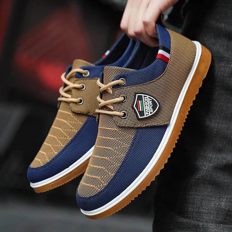 Fashion Men's Canvas Shoes Light Breathable Casual Shoe Lace Up Vulcanized Shoes for Men Sneakers Non Slip Work Shoes Zapatillas Hombre