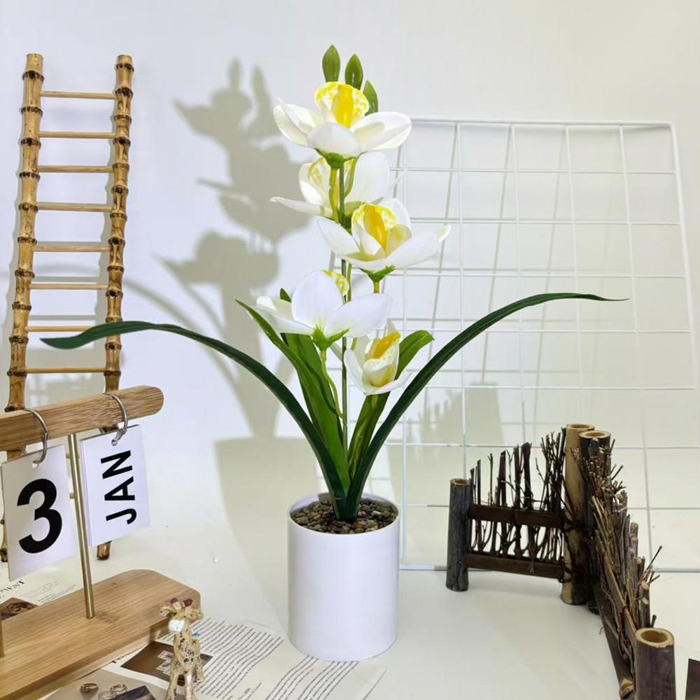 Cymbidium Rolfe Faberi Flusssteine Bonsai Simulierte Blume Topf Für Deko Hotel