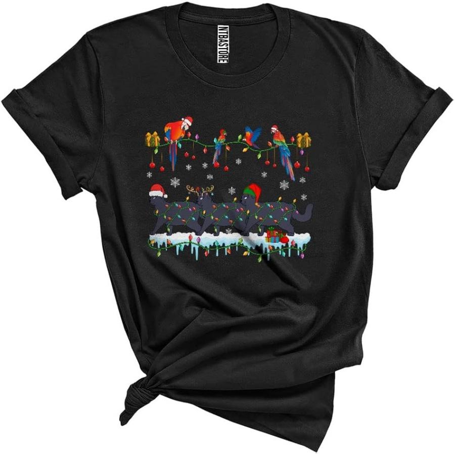 

Three Santa Reindeer ELF British Shorthair Cat Cute Cool Christmas Parrot On Xmas Lights Cat Lover Unisex T-Shirt Black XXXXXL різнокольоровий