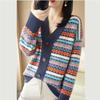Striped Cashmere Cardigan Women's V-neck Casual Thick New Spring New Retro Jacquard Wool Sweater Knitted JSweater Jacket