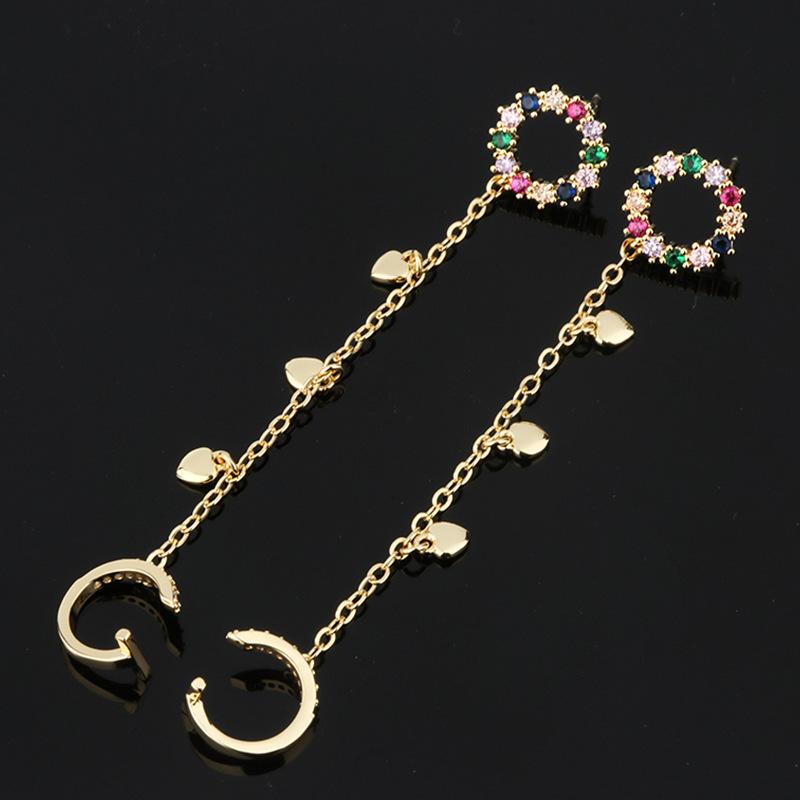 Earrings Women'S Careful Heart Zircon Long Stud Earrings Heart-Shaped Colored Zirconium Earrings
