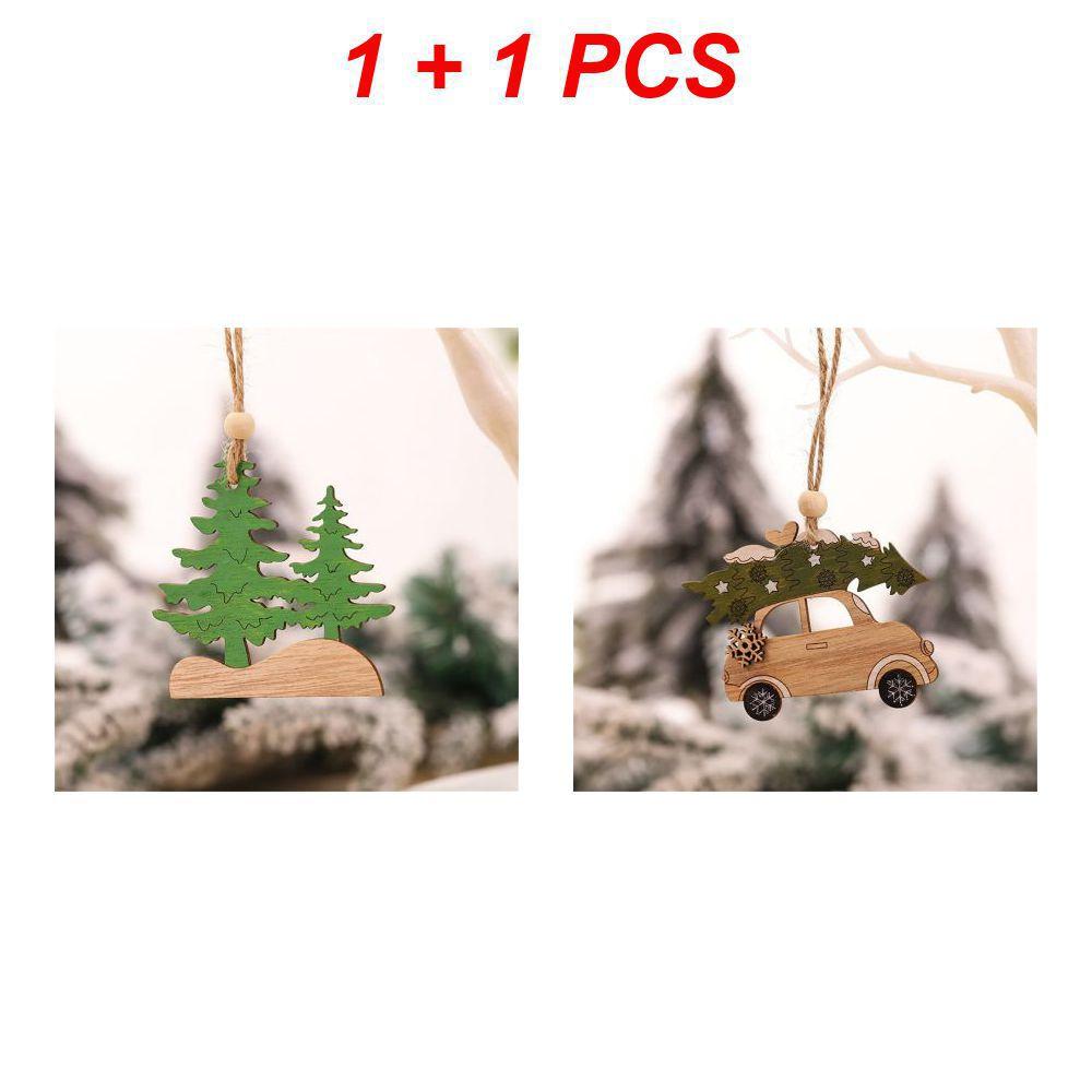 Car Ornaments Small Christmas Tree Hanging Wooden Pendants Elk Cartoon Animal Ornaments 2025 New Christmas Holiday Decorations