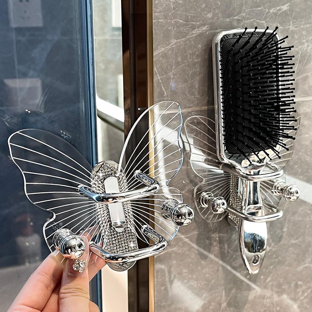 Clear Sturdy Acrylic Butterfly Wall Hook Stylish Hairbrush Organizers for Home Decoration and Storage Solution