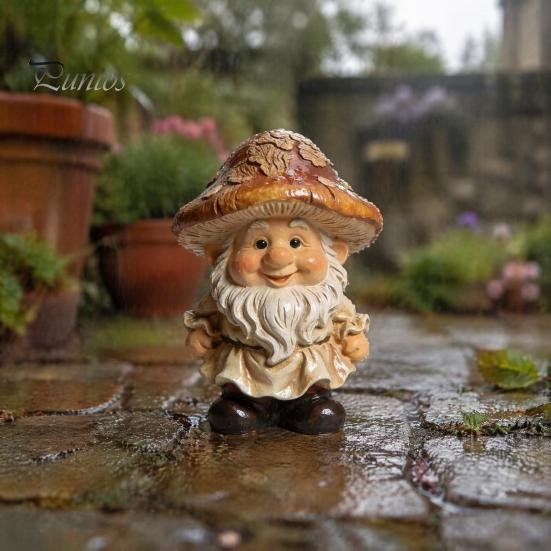 Miniatur Landschafts Zubehör Pilzkappe Zwerg Statue, Harz Gartenfigur, Retro Innen Fenster Dekorationsstück Niedliche Skulptur für Terrasse