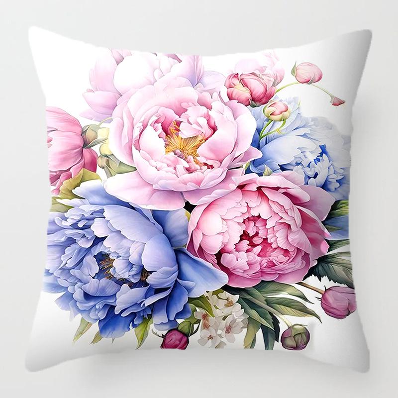 Light And Fresh Floral Pattern Series Throw Pillow Cover With Short Plush Print For Living Room Sofa Decoration Cushion Cover