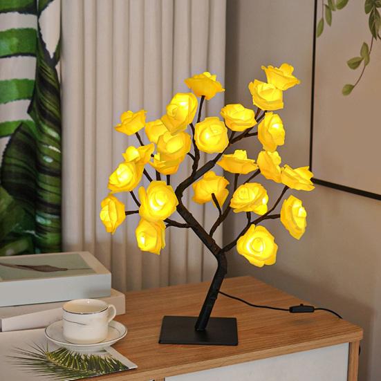 Rose Flower Tree Lamp USB Powered Artificial Bonsai Flower Night Light LED Rose Tree Table Lamp Mother's Day Valentine's Day Gifts for Mom Women Wife