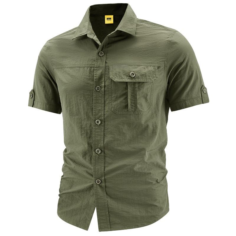 Men Summer Work Short Sleeve Shirt Outdoor Breathable Quick Dry Multi-pocket Cargo Shirt Male Camp Hike Short Sleeve Tops XS
