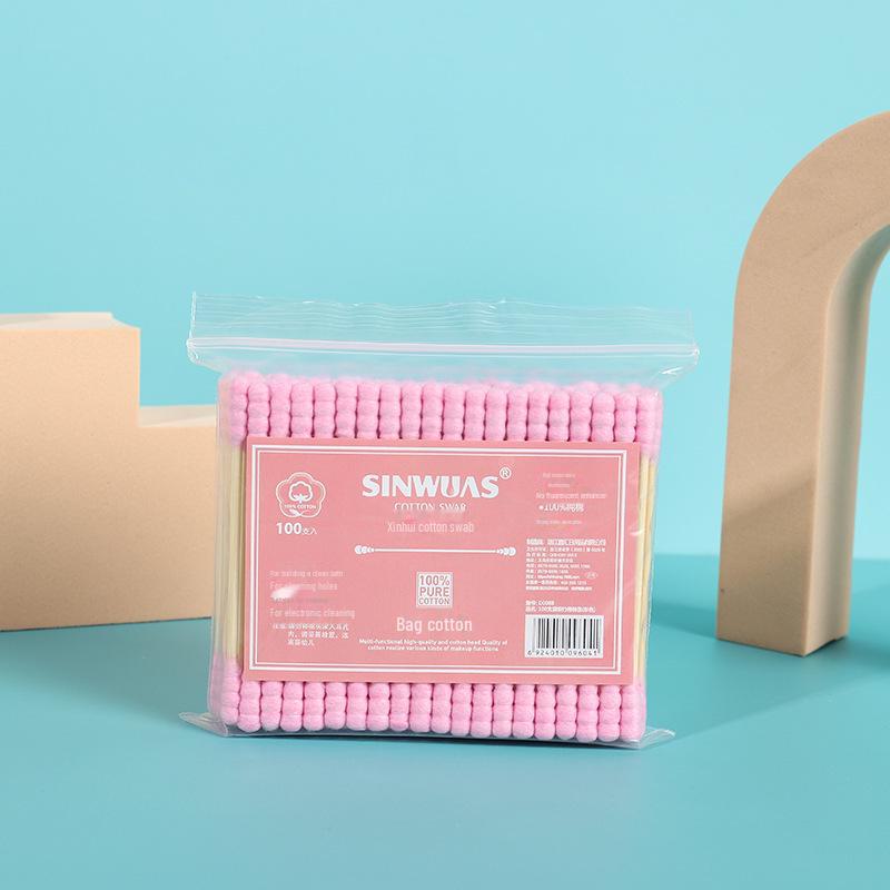 Multi-Color Double-Headed Spiral Cotton Swab Pack for Makeup Removal
