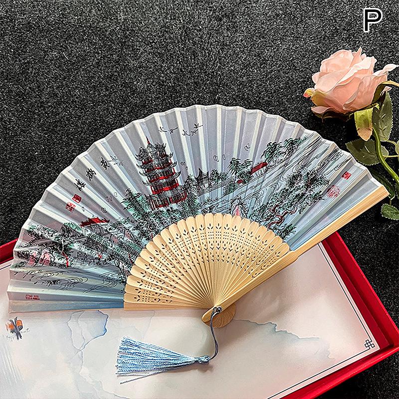 Vintage Silk Folding Hand Fan Chinese Bamboo Fans Craft Gifts Women Dance Performance Props Home Decoration Ornaments