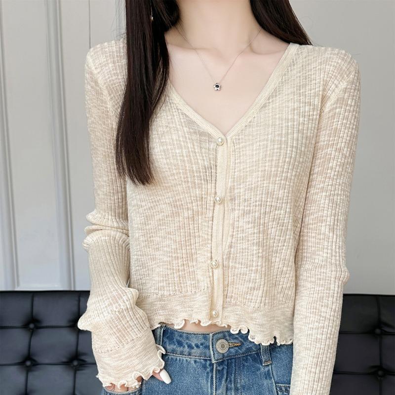 Sommer Neues V-Ausschnitt Klimaanlagen-Top Locker Eisseide Strickjacke Vielseitiges Top