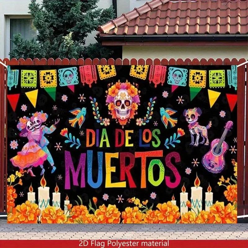 2D Planar Mexican Day of the Dead Pattern Banner, Photography Background, Family Decoration, Suitable for Eventszyc