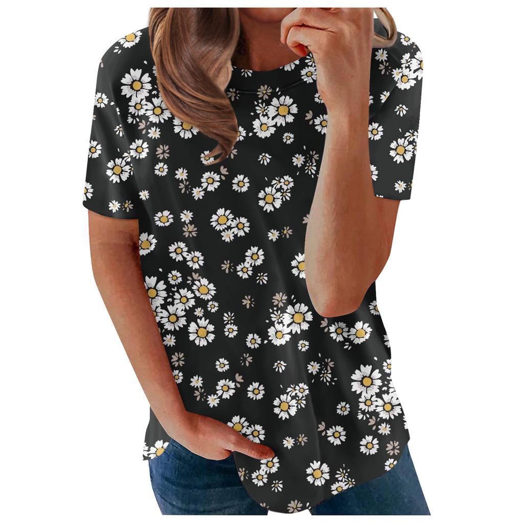Women's Printed Short Sleeves Round Neck Vintage Short Sleeves Summer Loose Tops Tops Women's Summer T-Shirts