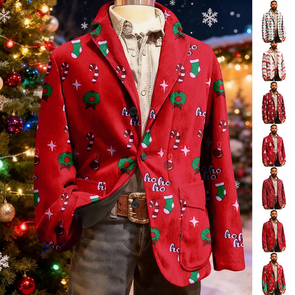 Herren Hässlicher Weihnachten Kord Warmtaschen Anzugjacke Strickjacke Herren Freizeitanzug