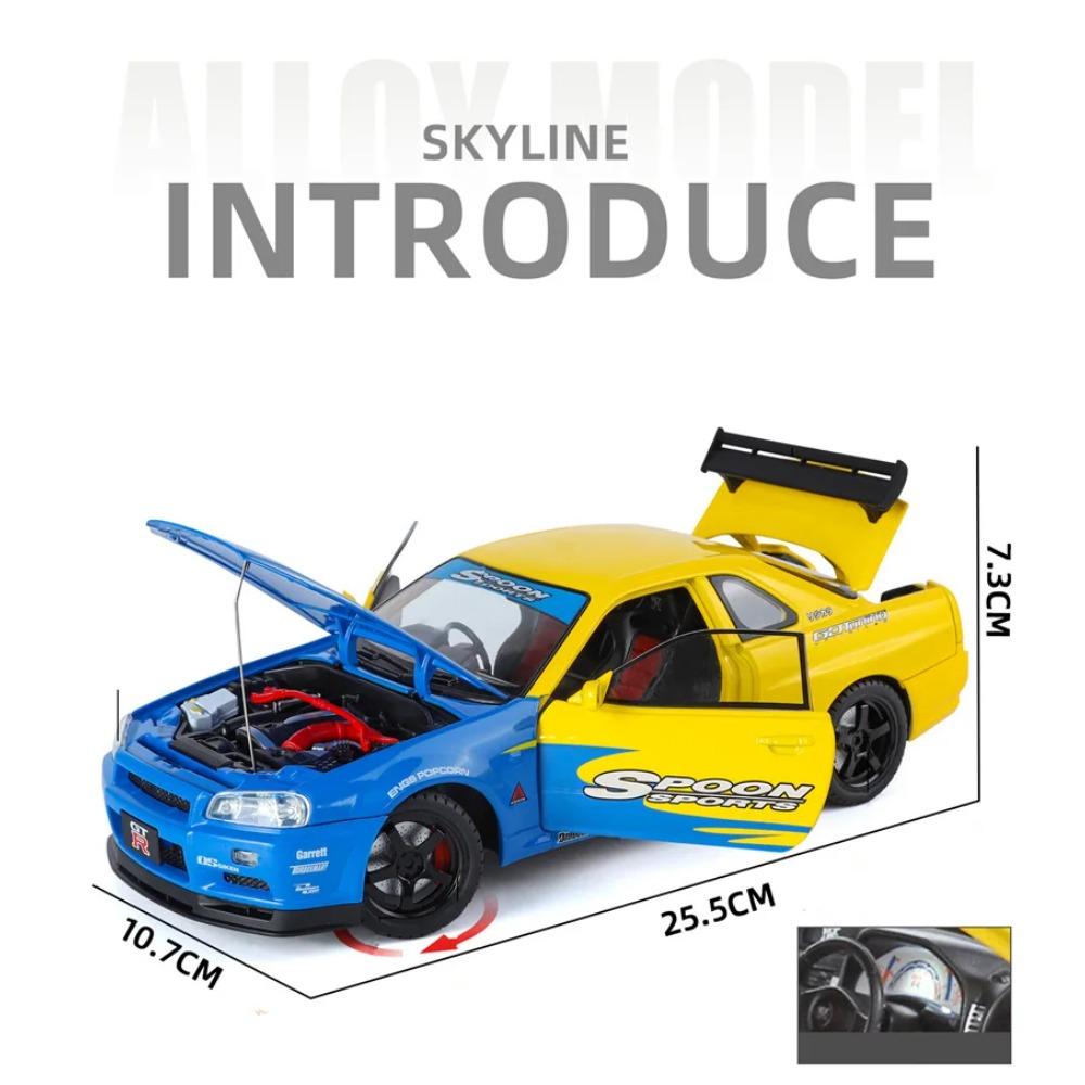 1/18 Nissan Skyline Ares GTR GT-R R34 Alloy Track Sports Car Model Diecast Metal Racing Car Vehicle Model Sound and Light Kids Toy Gift