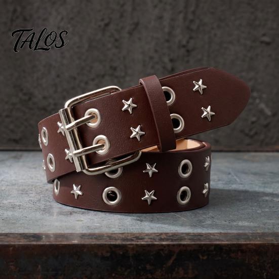 Casual Jeans Accessory 105cm Studded Punk Belt for Women, Faux Leather Grommet Waist Rock Band with Double Prong Buckle, Edgy Jean Music Festival