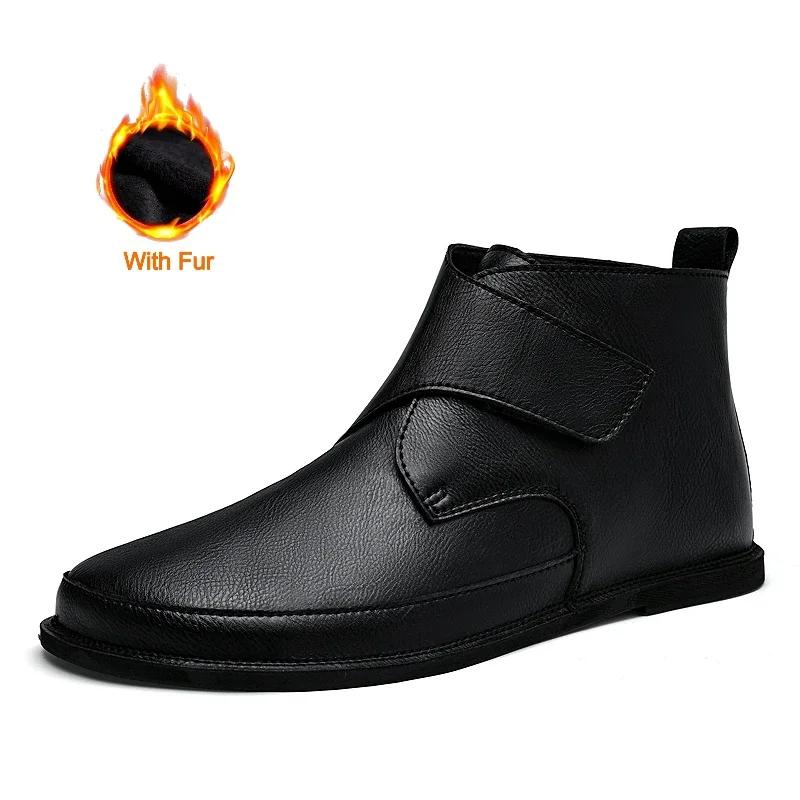 Fashion 2024 New Leather Chelsea Boots Round Toe Ankle Boots for Men Platform Non-slip Luxury Designers Winter Gentleman Short Boots