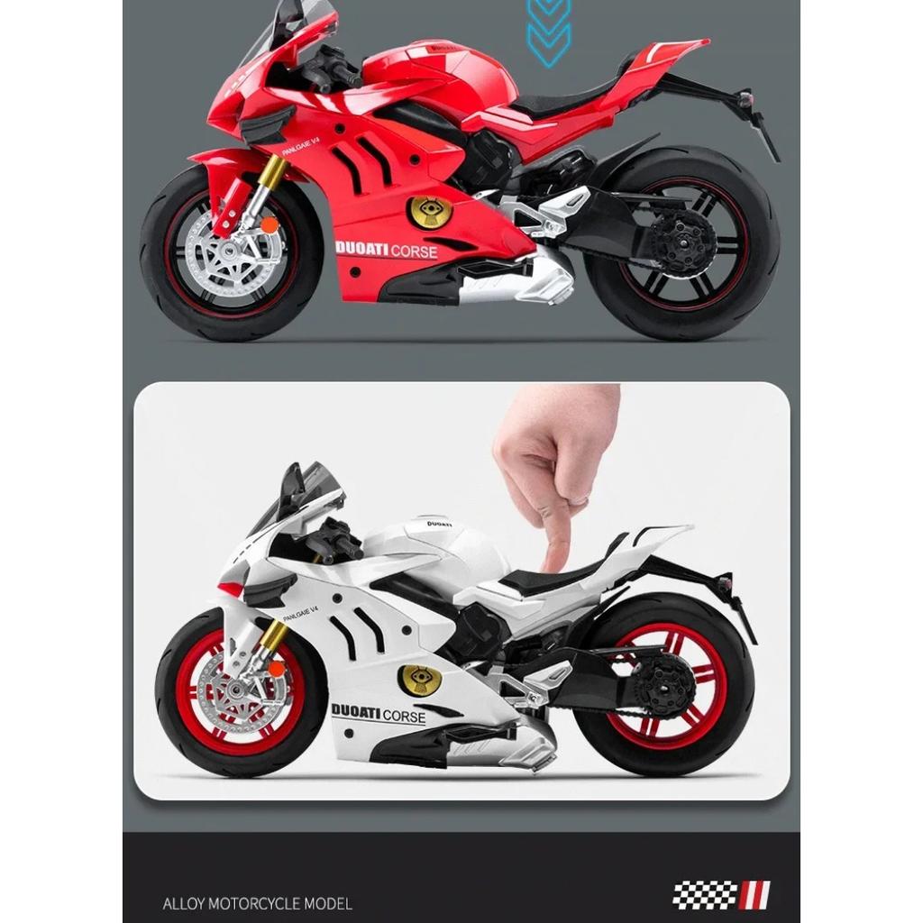 1/10 Ducati V4S S1000RR H2R Alloy Die Cast Motorcycle Model Vehicle Collection Sound and Light Off Road Children's Holiday Gifts