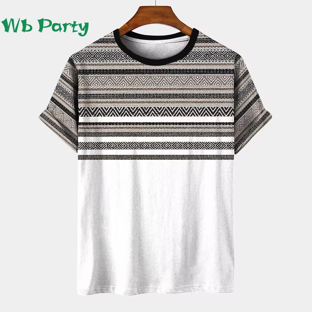 Vintage Striped Pattern Printing T shirt Men Designer Man T shirt Short Sleeve Tee Men Clothing Striped Print Clothes O-Neck Tee