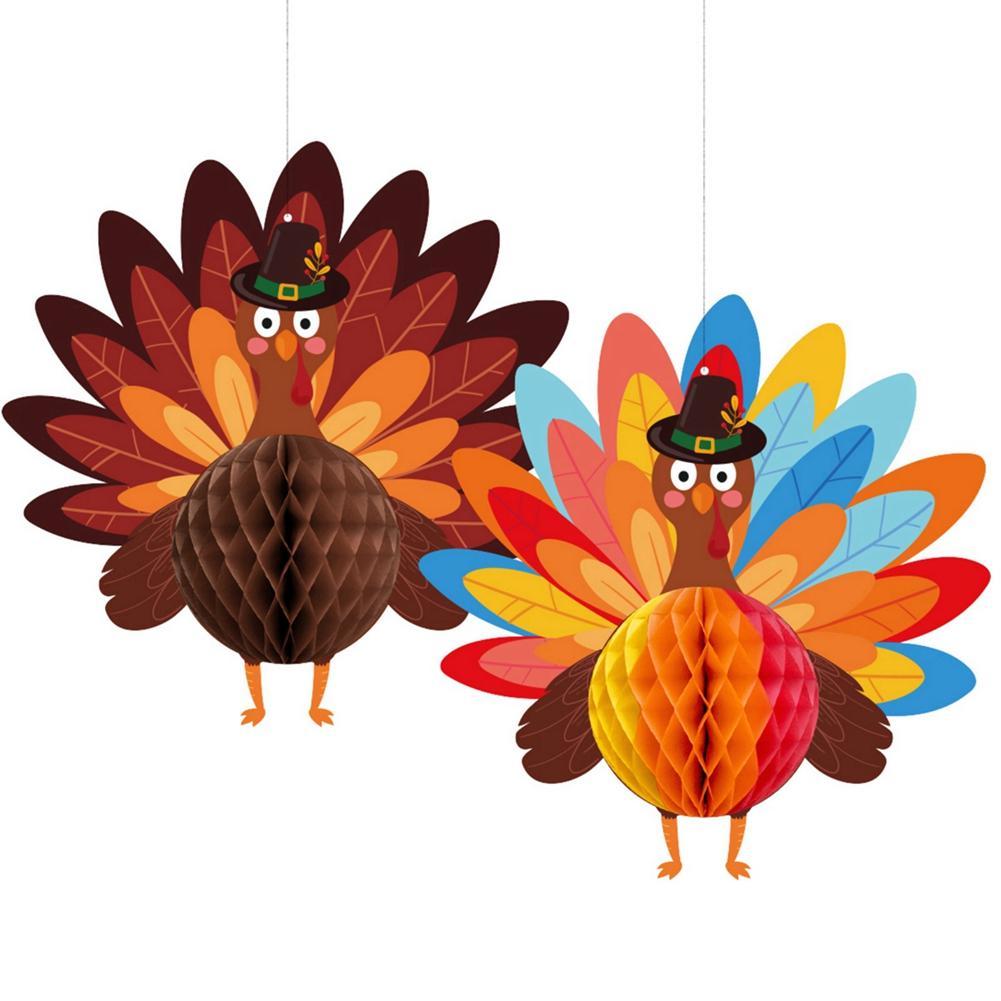 6pcs/set Turkey Honeycomb Ball Ornament Thanksgiving Party Autumn Themed Table Centerpiece Setting Decoration
