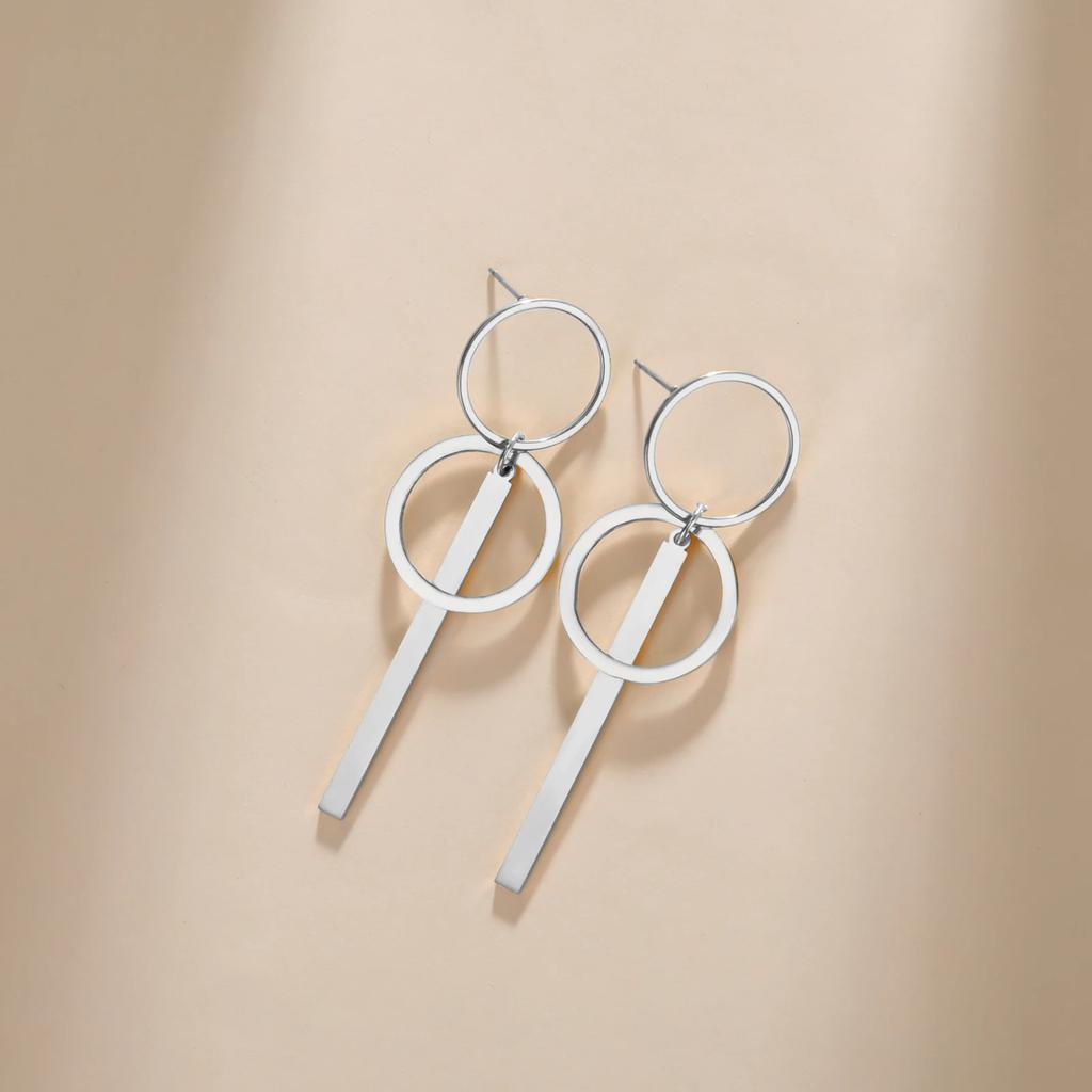 Round Long Tassle Drop Earring for Women Stainless Steel Minimalist Stud Earrings Trendy Geometric Wedding Jewelry Gift