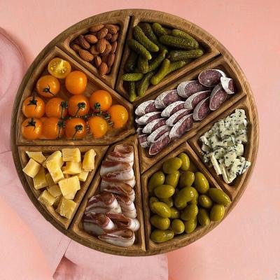 Wood Serving Tray Platter with Compartments,Chip Round for Party Appetizers Dessert