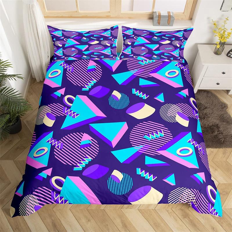 Psychedelic 3D Geometric Duvet Cover Microfiber Colorful Pop Abstract Art Comforter Cover Retro 80s Style Bedding Set Queen Size