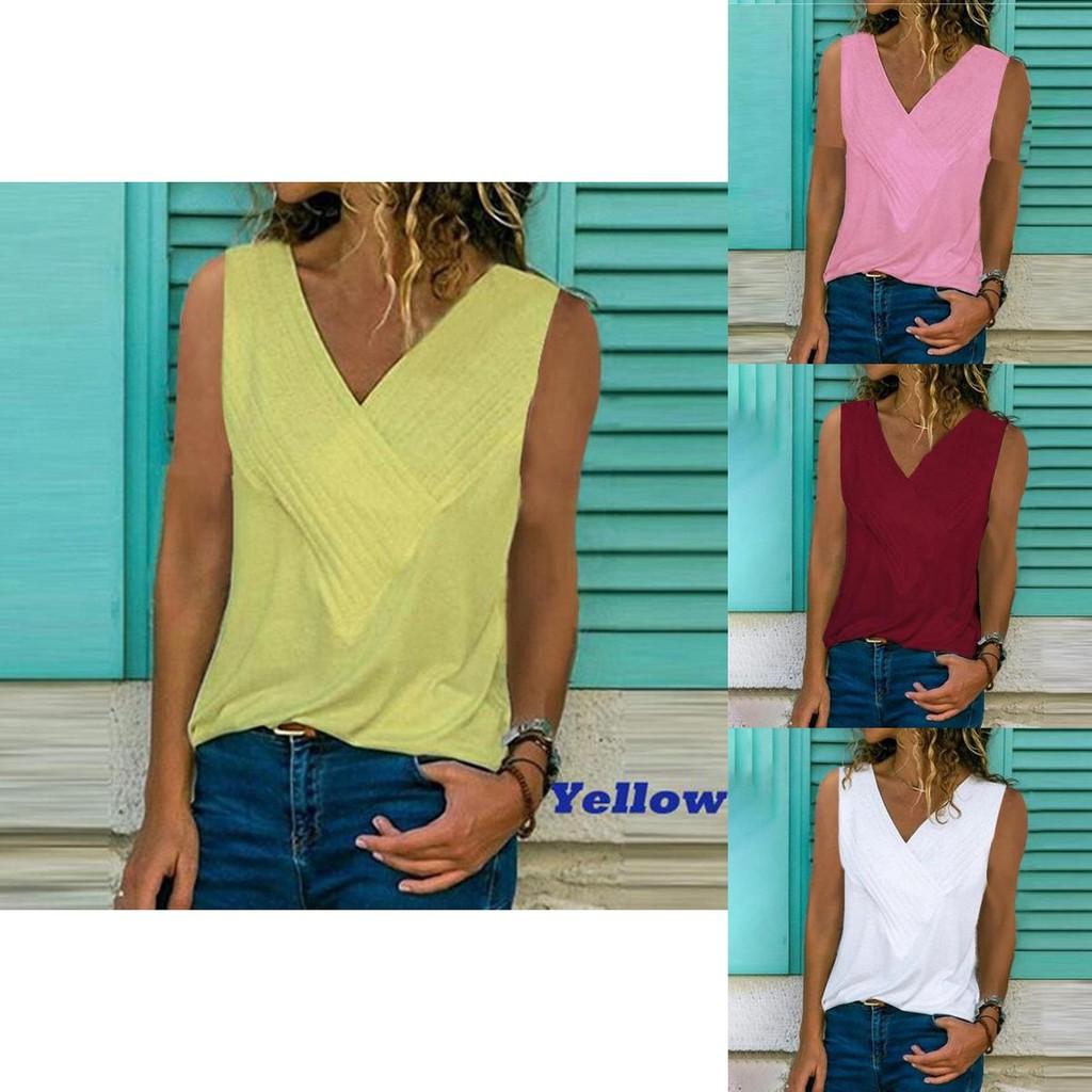 Premium Quality Women Sleeveless Blouse Vest Top Summer Casual V Neck Tank T-shirt Beach Shirts For Effortless Style
