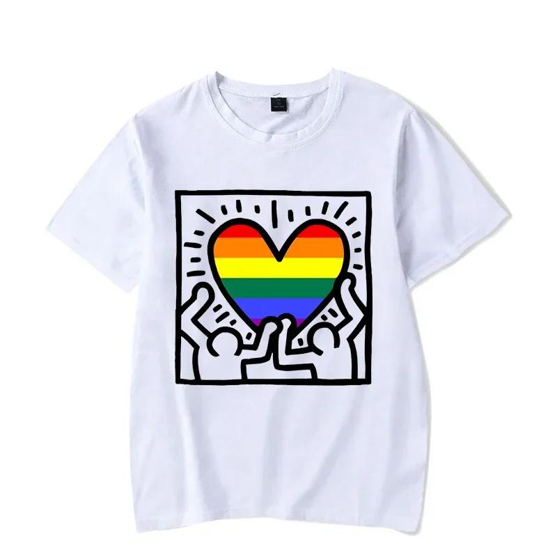 Rainbow Heart Print TShirt LGBT Pride Month T Shirts Lesbian Gay Bisexual Transgender Queer Y2k Tops Tee Cute Oversized T Shirt