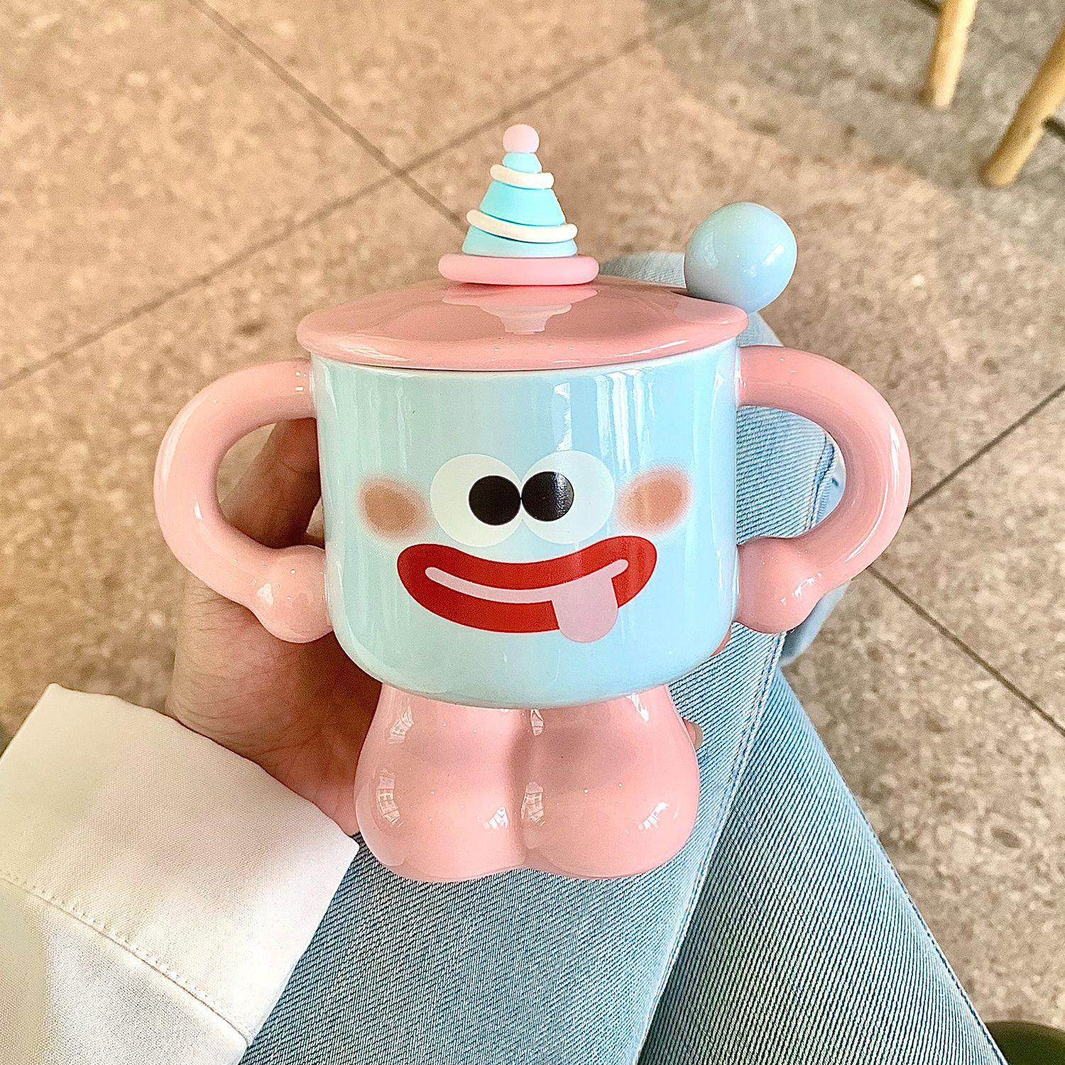 Ceramic mug cute creative funny water cup with lid breakfast cup high value cup for girls birthday gift 360ml