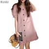 Women Summer V-Neck Casual Short Sleeve Dress