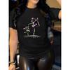 Women Elegant Dancer Flower Print T-Shirt Round Neck Short Sleeve Soft Breathable Casual Gym Outdoor Machine Washable Top