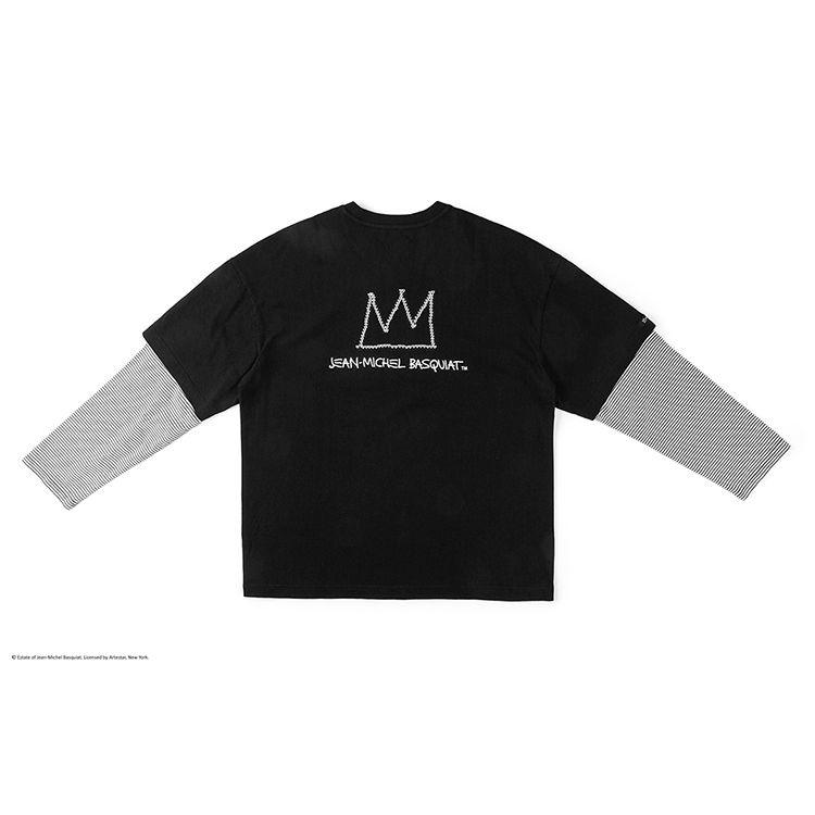 X Basquiat Collaboration SS24 Comfortable Striped Patchwork Design Long Sleeve T-Shirt Women Tops LWT0077663RX00FK11000