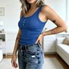 Women's Casual Neck Button Ribbed Slim Fit Sleeveless Tank Top