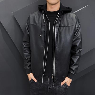 Herbst- und Winterlederjacke Herren Locker Kapuzenlederjacke Motorrad Lässig Herren Baumwolle Verdickte Jacke
