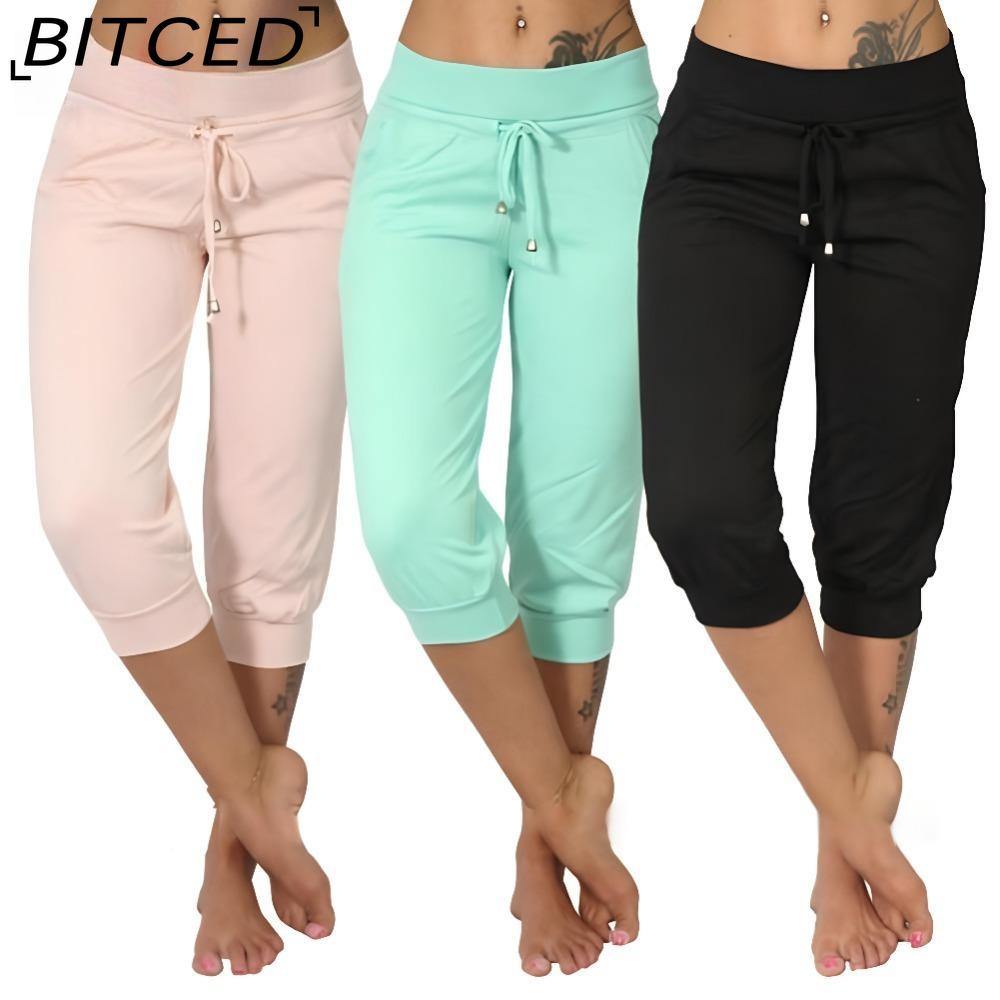 BITCED 10 Color Women's Fashion Casual Solid Color Print Pants & Capris