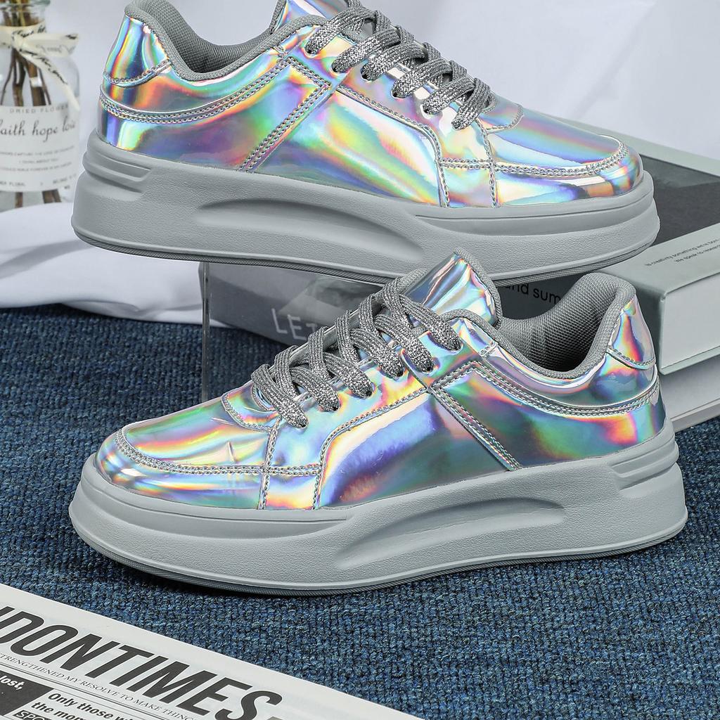 high-end Sequins Silver Leather Sneakers Flat Non-slip Casual Shoes Women 2026 Ladies Sports Comfortable Walking Shoes Outdoors