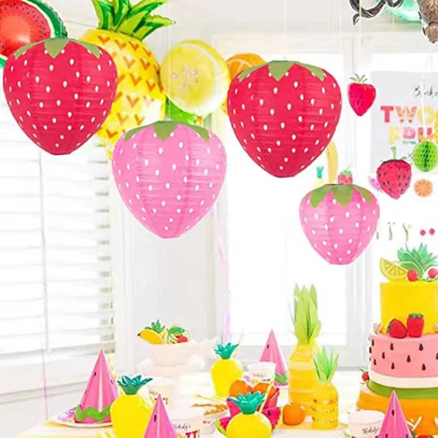 Red Strawberry Paper Lantern Kid DIY Handheld Paper Lantern Kindergarten Hanging Pendant Happy Sweet Girls Birthday Party Decor