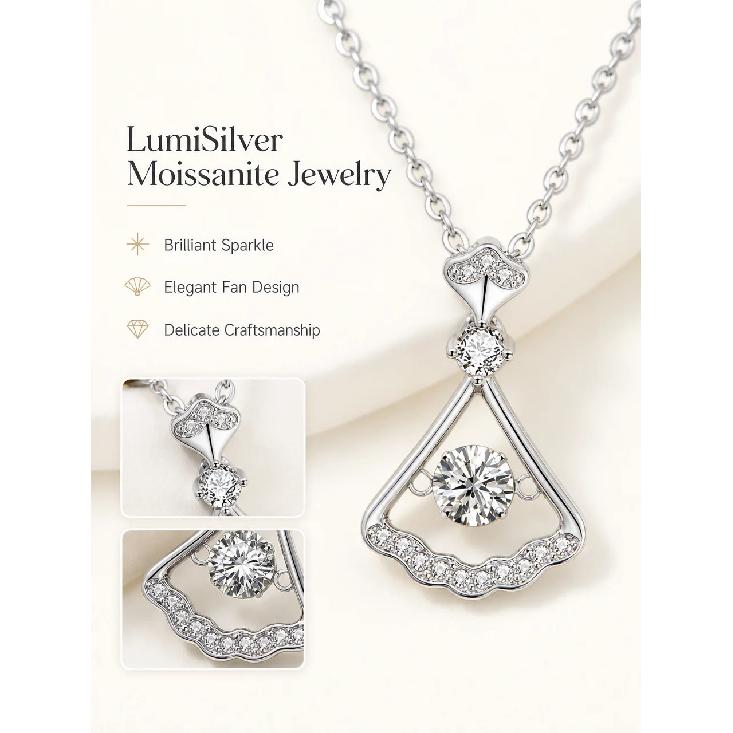 925 Sterling Silver Fan-Shaped Pendant Necklace for Women Korean Style Unique Design Moissanite Dangle Romantic Valentine's Day