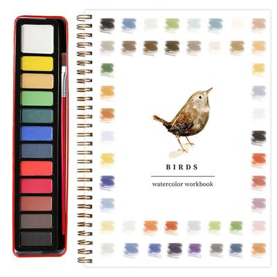 Watercolor Workbook for Beginners 12 Colors Watercolor Painting Set with Brush Birds Flower Animals Watercolor Book Art Crafts Supplies