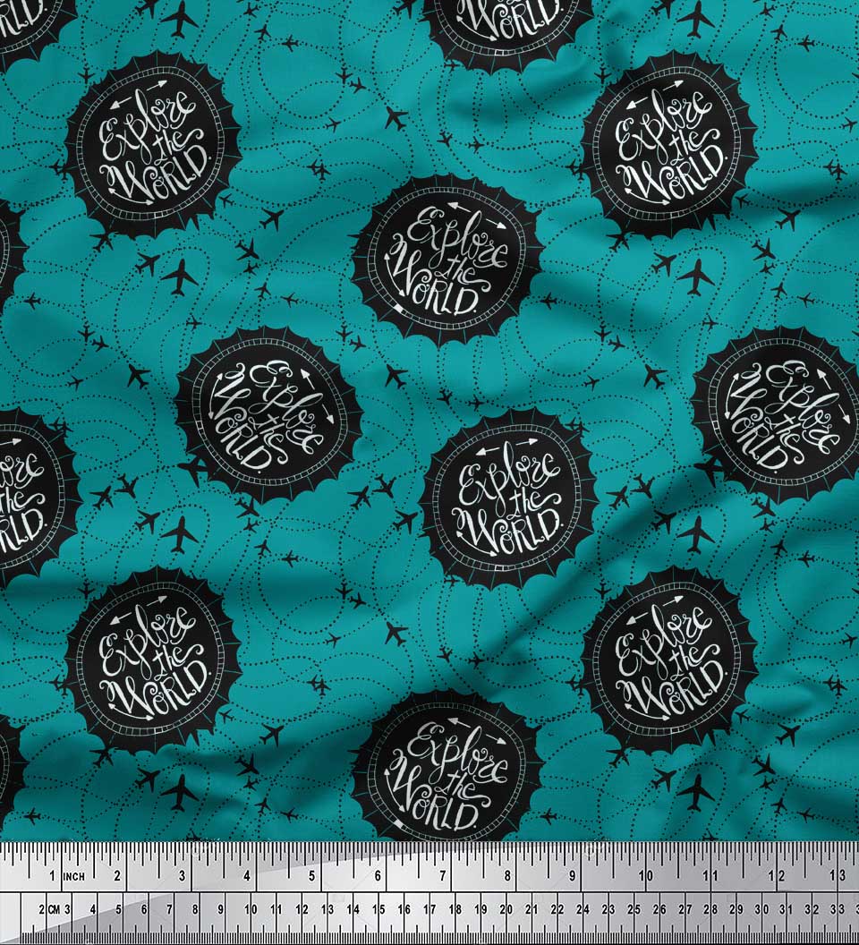 

Тканина Soimoi Green, японський креп-сатин, текст і принт для подорожей у літаку Тканина на метри 42 дюйми 42 Inch Wide - Poly Crepe зелений