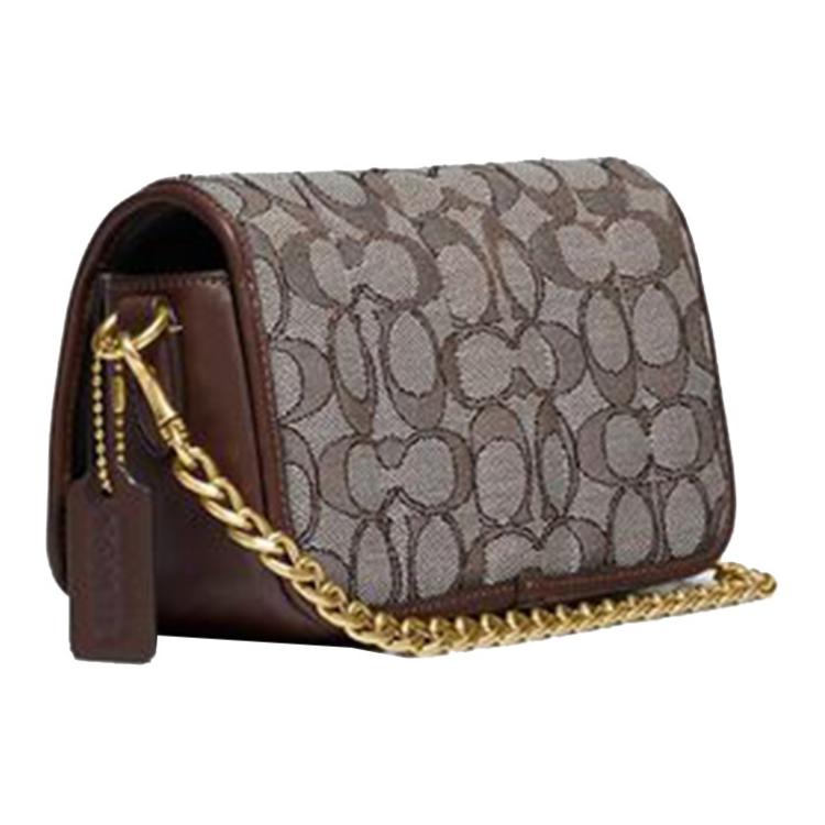 Coach Dinky 18 Classic Monogram Turnlock Chain Shoulder Bag Canvas And Leather Crossbody Small Women Crossbody Bag Coffee-Brown C5281-B4S0M