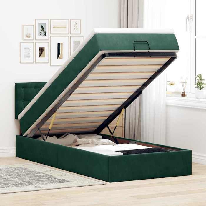 Maison Exclusive - Lit ottoman avec matelas et LED Vert foncé 80x200cm velours