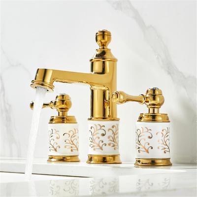 Mosiężny ceramiczny kran łazienkowy Złoty kran umywalkowy Szeroki kran w kolorze różowego złota Luksusowy mikser umywalkowy Bateria umywalkowa z ciepłą i zimną wodą