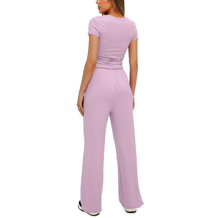 Traje Casual de Verano Camiseta de Mujer Cuello Redondo Manga Corta Top Pantalones Cortos Sexy Conjunto de Dos Piezas Para Mujer