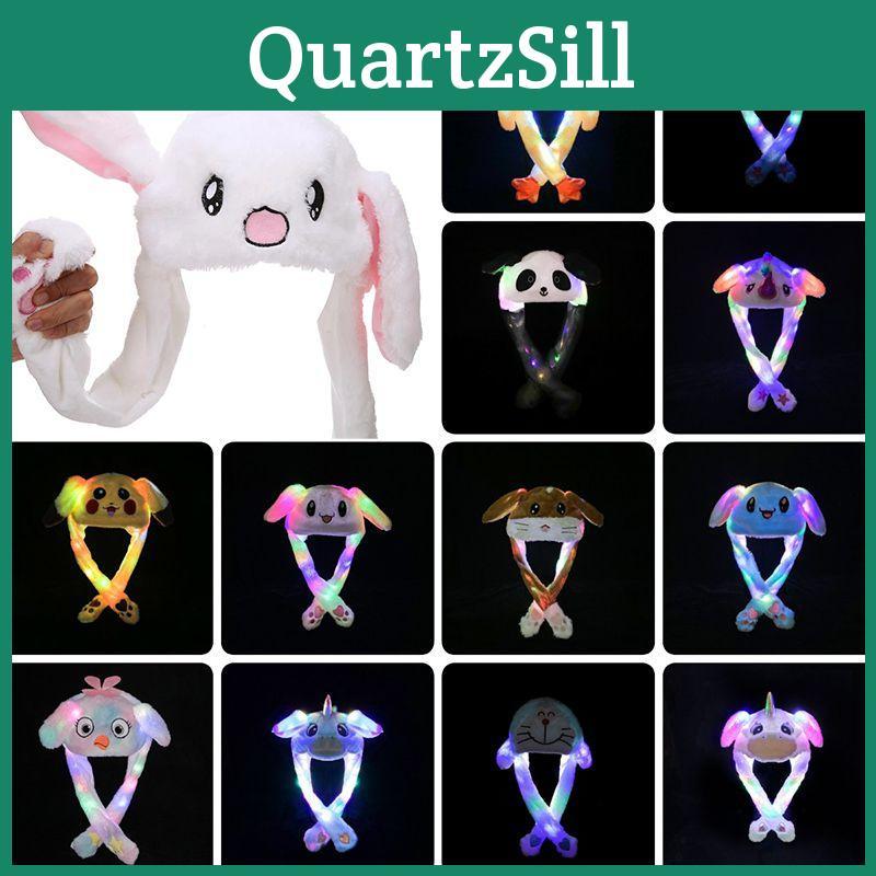 Adorable Cartoon Rabbit Women's Hat With Plush Moving Bunny Ears And Light-up Earflaps