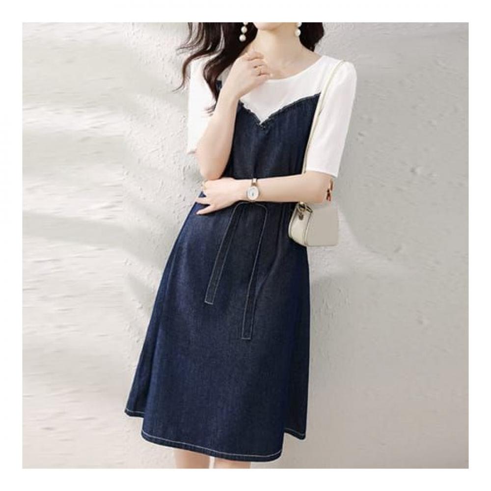 Navava Women Casual Two In One Round Neck Short Sleeve Dress No775