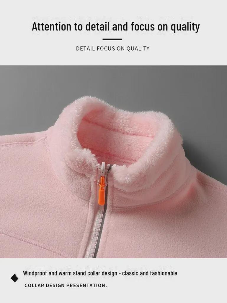 Uniseksowa dwustronna kurtka z polaru koralowego i polaru polarnego w wielokolorowe wzory - Jesienno-zimowy płaszcz z wełny jagnięcej